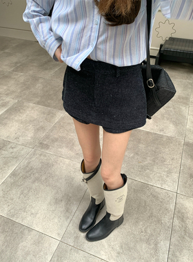 SourceWithU C位女团 95棉长腿假两件深色牛仔裙裤短款a字半身裙