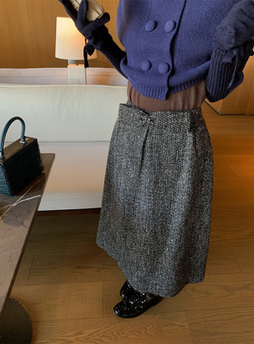 SourceWithU 中央公园 腰线绝美小香编织亮片细闪蝴蝶结半身长裙