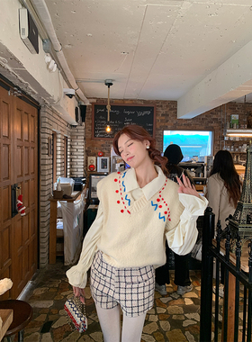 SourceWithU寻梦环游记 秋冬童趣彩绘针织马甲宽松落肩叠穿针织衫