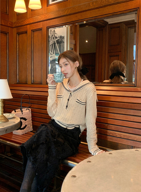 SourceWithU 约克华夫 软糯镂空针织衫女显瘦黑色显瘦a字半身裙