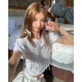 SourceWithU tee女上衣 少女特制蝴蝶结打揽短袖 SuperShy. Y2K