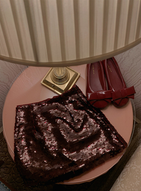 SourceWithU 莓果热红酒 绝美质感深红色亮片半裙修身防走光a字裙