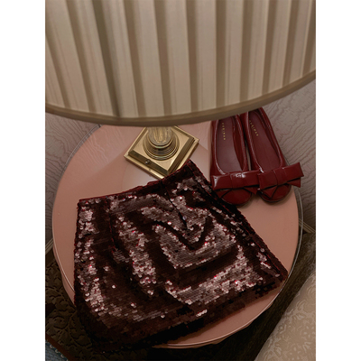 SourceWithU绝美深红色亮片半裙