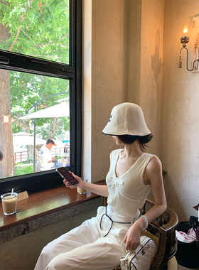 SourceWithU 老钱姐姐 3色慵懒扭扭麻花针织上衣蝴蝶结坑条背心女