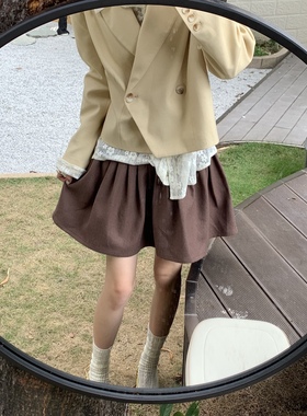 source with u泡芙感 显白显瘦高温定型敲正摩卡棕蓬蓬褶皱半裙