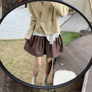 source with u泡芙感 显白显瘦高温定型敲正摩卡棕蓬蓬褶皱半裙