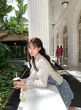 SourceWithU 乖巧千金 花朵刺绣修身V领短款马甲高腰百褶裙套装女