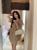 短款 SourceWithU 长款 2色亚麻感荷叶边韩系连衣裙