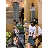 百搭高腰裤 SourceWithU 女 短款 玫瑰扣复古水洗牛仔裤 夏日女团 长