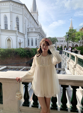 SourceWithU国立公园 仙气飘飘韩国绒波点双层纱衬衫上衣花边短裤