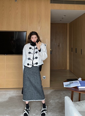 SourceWithU 伯明翰清晨温柔毛边设计感显瘦长裙高腰直筒半身裙女