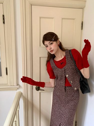 SourceWithU粗花呢马甲半裙