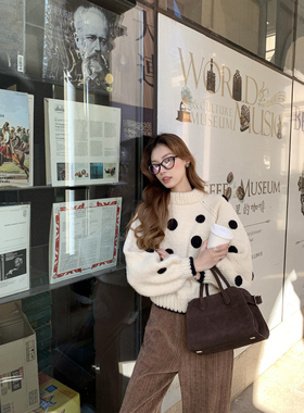 SourceWithU 晚秋巴黎 法式立体波点灯笼袖毛衣设计感套头羊毛衫