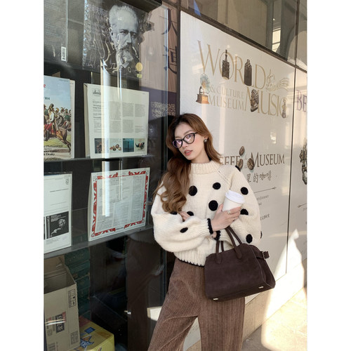 SourceWithU波点灯笼袖毛衣毛衣