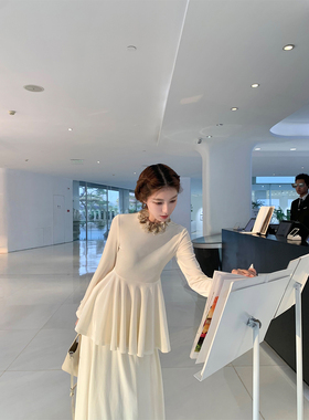 SourceWithU小步舞曲 小韩进口白丝绒收腰内搭上衣设计感双层半裙