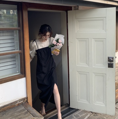 开叉蝴蝶结系带背带吊带裙民国风
