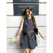 贵贵质感灰色A字背心裙圆领气质短款 SourceWithU 公主日记 连衣裙