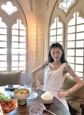 SourceWithU 轻法式 慵懒纯棉蝴蝶结刺绣波浪边背心裙收腰连衣裙