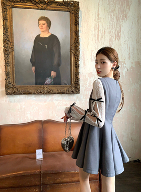 SourceWithU 赫尔小姐 气质收腰灰色小伞裙赫本风无袖短款连衣裙