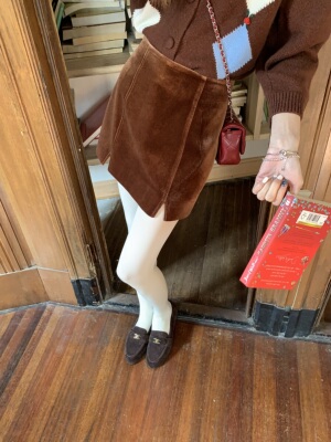 SourceWithU开衩显瘦a字裙复古