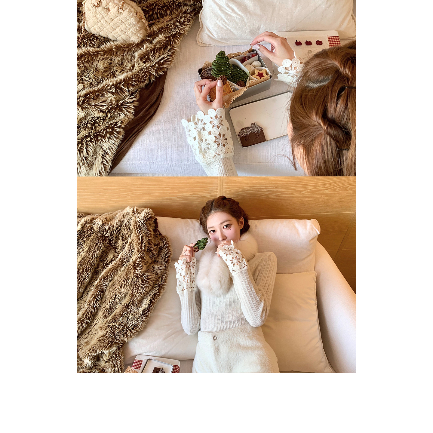 SourceWithU12.10小鸢尾羊毛马海毛钩花毛花瓣袖口圆领针织打底衫