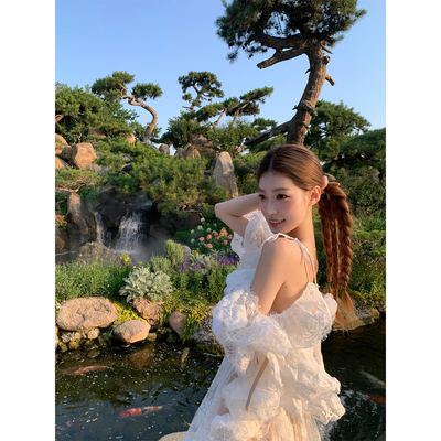 SourceWithU蕾丝重工度假连衣裙