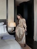 SourceWithYou 女套装 木调雪松 优雅光泽温柔小众百褶半身裙衬衫