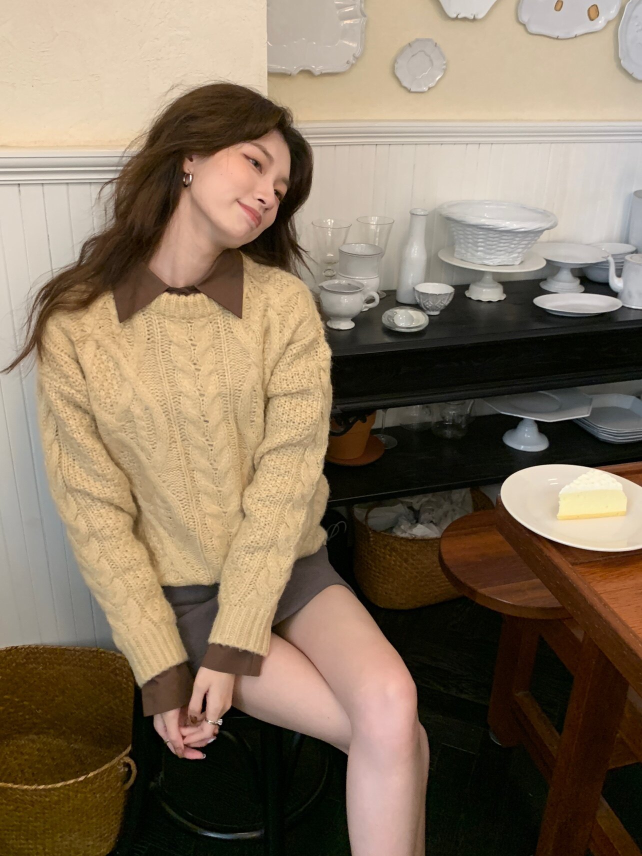 sourcewithyou 木浦之秋 韩国欧尼麻花针织衫女长袖慵懒毛衣早秋