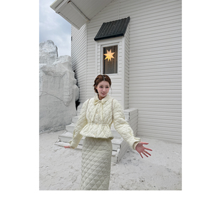 3色韩女菱格收腰系带棉服半裙三件套 冬日盛宴 SourceWithU 12.30