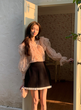 SourceWithU 元英呐～原创绝美廓形半身裙花边蚂蚁腰韩系花苞裙
