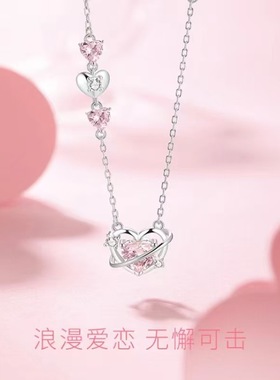 原创设计纯银镶宝石爱心锁骨链