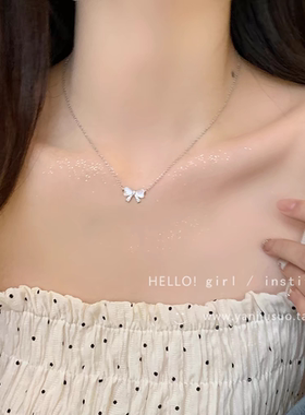 S925纯银蝴蝶结项链女轻奢小众