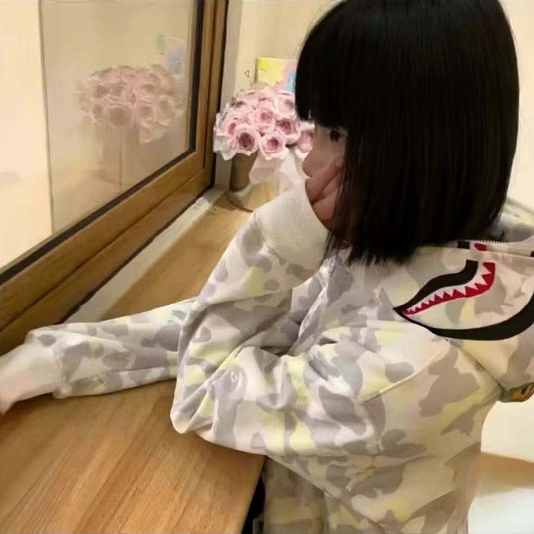 迷彩鲨鱼连帽外套男女休闲情侣街头嘻哈秋季开衫拉链卫衣oversize