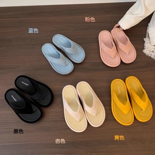 沙滩鞋 春夏厚底黄色人字拖夹脚拖鞋 ins潮百搭凉拖鞋 女鞋 外穿时尚