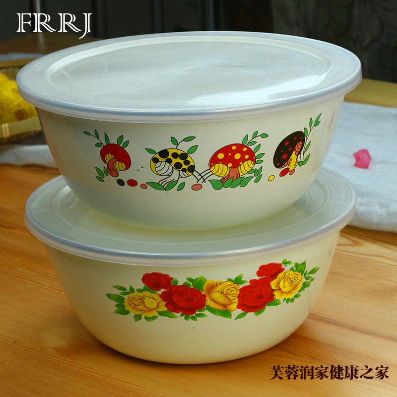 珐琅搪瓷盆加厚搪瓷保鲜碗瓷盆饭盒便当碗泡面碗冷藏汤碗带盖包邮