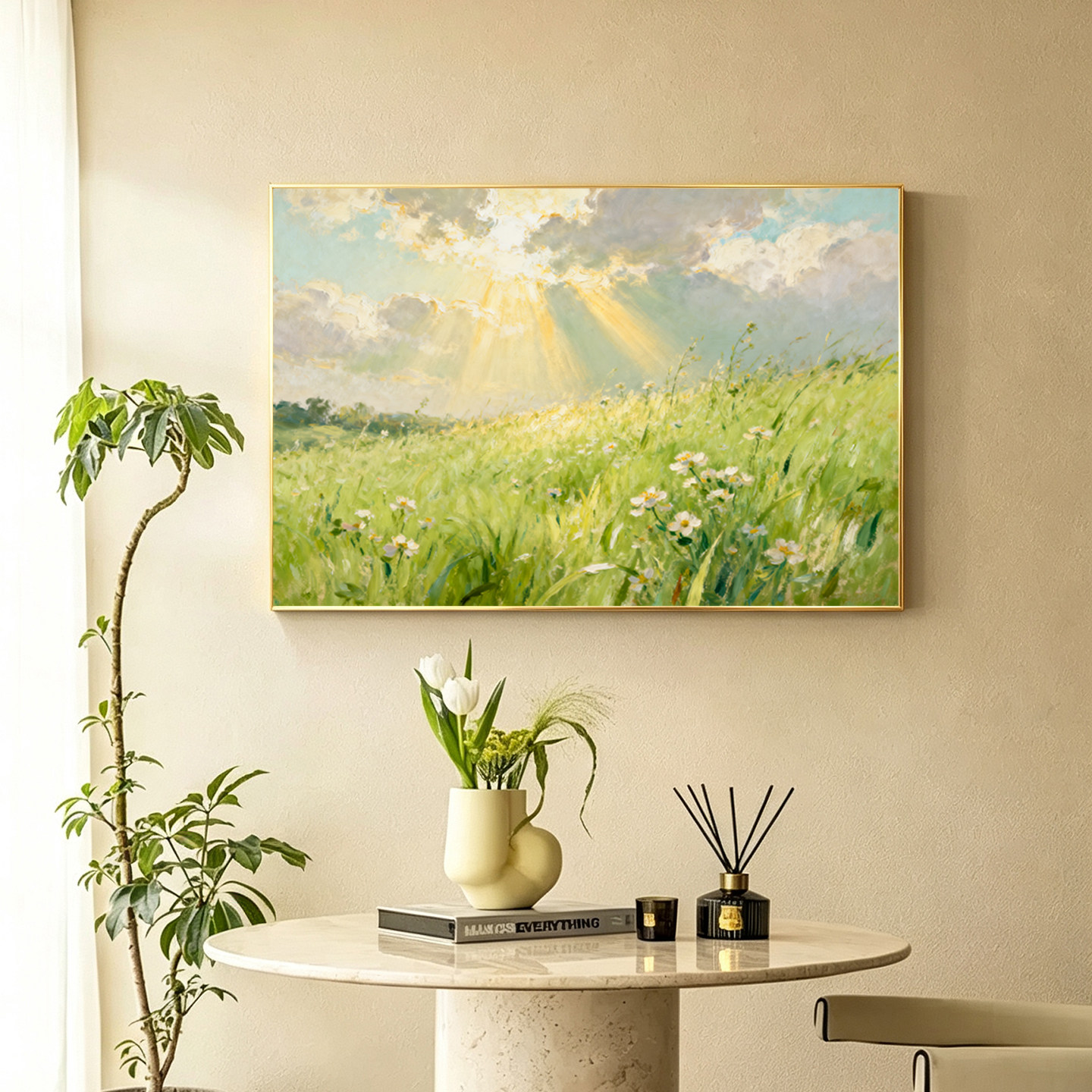 可班手绘油画阳光草地客厅装饰画