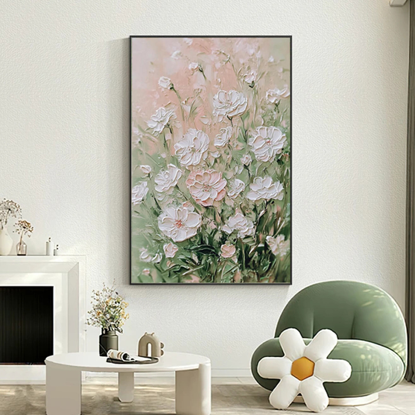 可班手绘油画立体花卉玄关装饰画