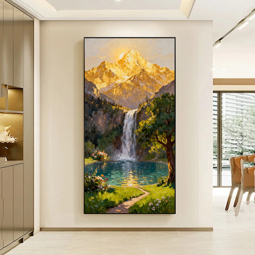 可班艺术纯手绘油画日照金山风景