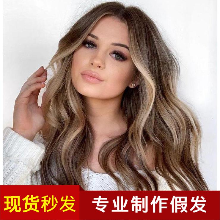 亚马逊wig 新款欧美假发女渐变长卷发玫瑰网头套厂家假发外贸 美发护发/假发 日常整顶假发 原图主图