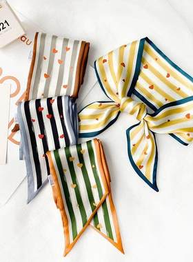 Striped Small Silk Scarf Womens Spring All-match Multi-func