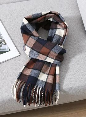 2023 Winter Cashmere Scarf for Men Plaid Color Warm Pashmina