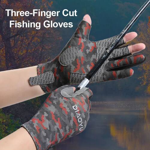 Camouflage Fishing Gloves for Men All-Season Three-Finger Cu