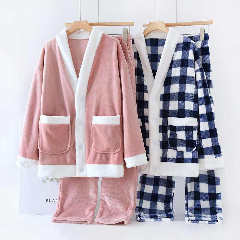 无印风日本新品睡衣女冬季珊瑚绒加厚加绒2025款秋冬法兰绒可外穿