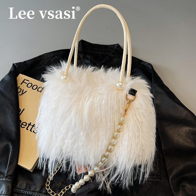 Lee vsasi日本设计师联名珍珠链条毛毛包2025秋季新款百搭手提单