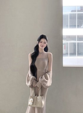 银座muse裙 日系系带罩衫无袖背心针织连衣裙两件套