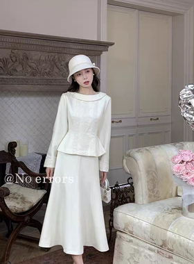 不出错No errors幸子小姐法式收腰船领上衣+鱼尾半裙套装