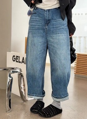 秒发诗歌兰主推女装25冬02287牛仔裤宽松显瘦百搭九分弯刀休闲裤