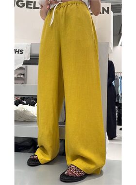 秒发2026春季舒适 诗歌兰52175时髦百搭松紧腰直筒麻料休闲裤女