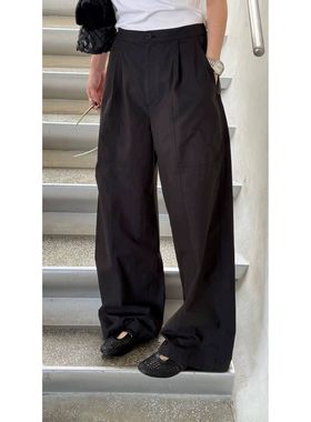 秒发诗歌兰58368复古设计感百搭后松紧腰阔腿裤休闲裤25秋季女装