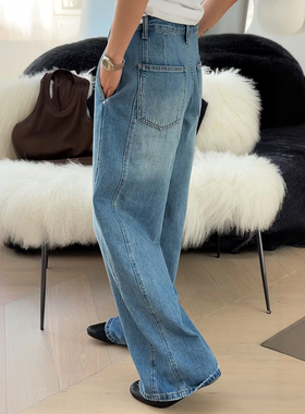 秒发53144直筒牛仔裤简约宽松拖地裤显瘦2025秋冬新品女装